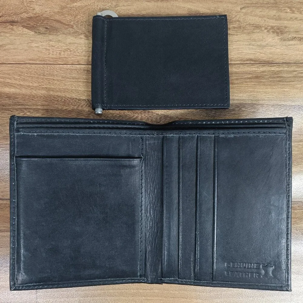 Genuine Leather Money Clip Wallet, Slim Bifold Card Holder
